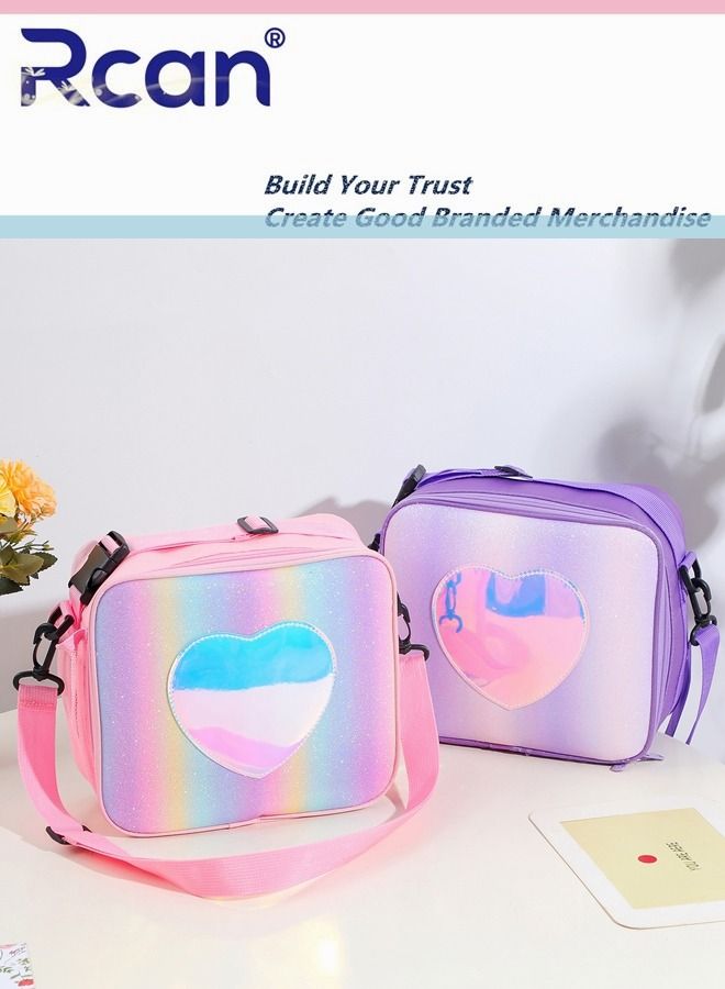 Rcan Lovely Rainbow Color Tote Bag Lunch Bag With Adjustable Shoulder Strap Portable Insulation Lunch Bag Ice Bag For Girl Women Picnic School Office - Image 5