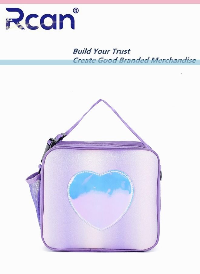 Rcan Lovely Rainbow Color Tote Bag Lunch Bag With Adjustable Shoulder Strap Portable Insulation Lunch Bag Ice Bag For Girl Women Picnic School Office - Image 2
