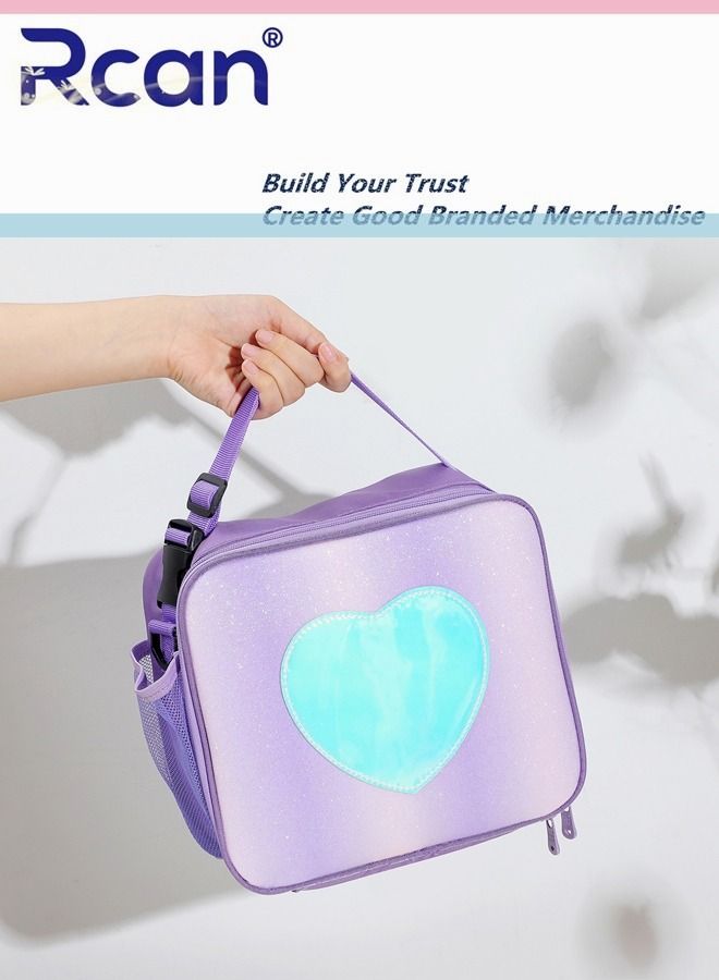 Rcan Lovely Rainbow Color Tote Bag Lunch Bag With Adjustable Shoulder Strap Portable Insulation Lunch Bag Ice Bag For Girl Women Picnic School Office - Image 3