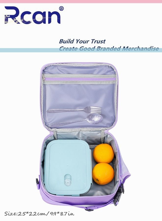 Rcan Lovely Rainbow Color Tote Bag Lunch Bag With Adjustable Shoulder Strap Portable Insulation Lunch Bag Ice Bag For Girl Women Picnic School Office - Image 4