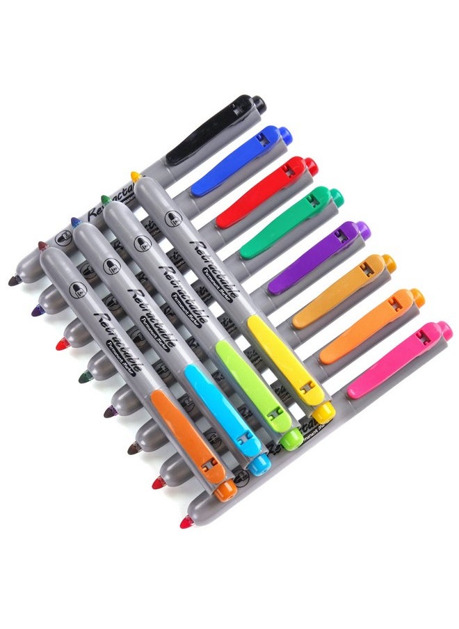 WRITECH Retractable Permanent Markers Assorted Fine Point Marker Pen12 Count  - Image 1