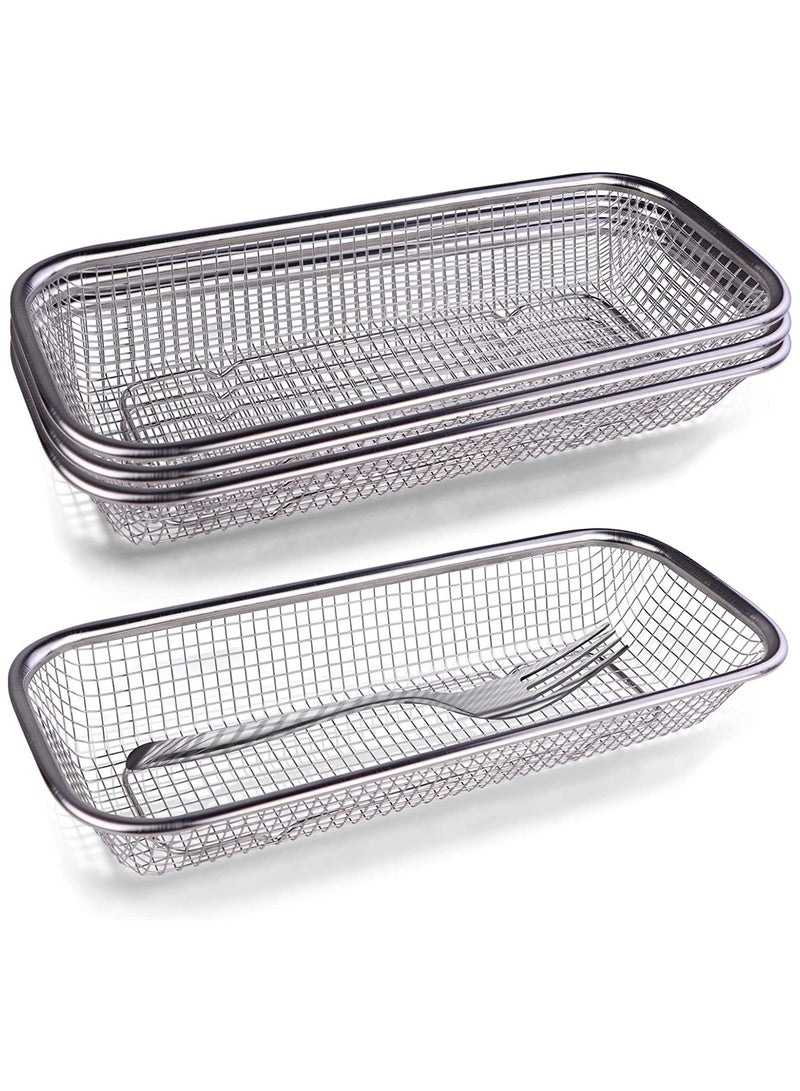 SOLARAE Silverware Utensil Organizer, Stainless Steel Mesh Drawer Organizer for Flatware, Knives, Pen, Cosmetic, 4Pcs - Image 1