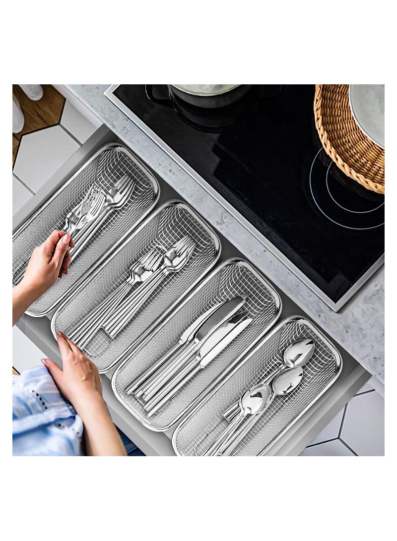 SOLARAE Silverware Utensil Organizer, Stainless Steel Mesh Drawer Organizer for Flatware, Knives, Pen, Cosmetic, 4Pcs - Image 4