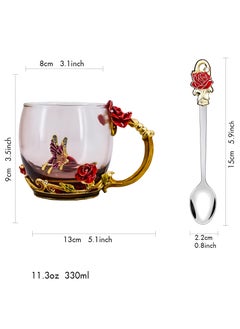 Aomeius Enamels Butterfly flower Lead-free Glass Coffee Mugs Tea Cup with Steel Spoon, personalised Gifts For Women Wife Mom Friends Birthday Mothers Day Wedding  - Image 5