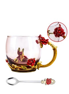 Aomeius Enamels Butterfly flower Lead-free Glass Coffee Mugs Tea Cup with Steel Spoon, personalised Gifts For Women Wife Mom Friends Birthday Mothers Day Wedding  - Image 2