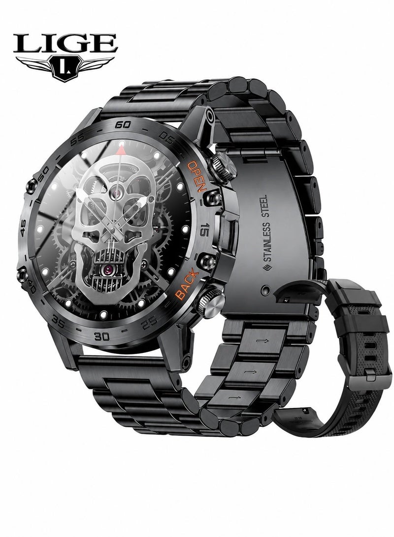 LIGE Top Brand Luxury Sports Smart Watch 1.39 Inch IPS High Quality Display ,Multiple Exercise Modes ,Bluetooth cosynchronous chat ,400mAh Long Standby Battery ,Sleep detection Stainless Steel Wristwatches For Men Gifts Black - Image 1