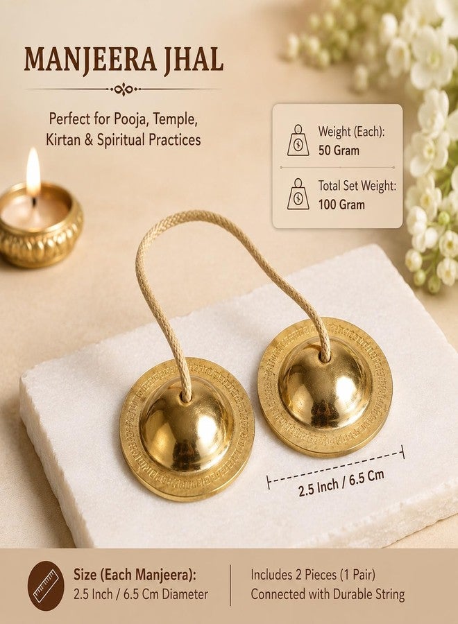 Pure Source India Manjeera Jhal For Pooja, Home, Temple & Kirtan Use- kartal instrument-Hand Cymbals Manjira Pair (2.5 INCH - Antique Gold) (50 gm- 1 Pair) - Image 2
