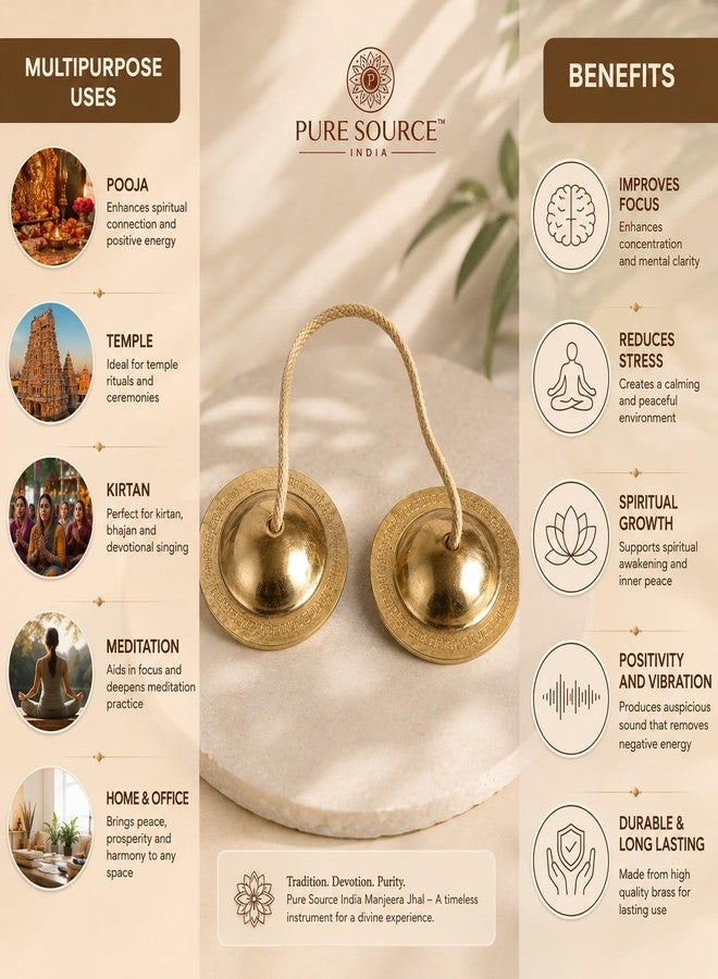 Pure Source India Manjeera Jhal For Pooja, Home, Temple & Kirtan Use- kartal instrument-Hand Cymbals Manjira Pair (2.5 INCH - Antique Gold) (50 gm- 1 Pair) - Image 4