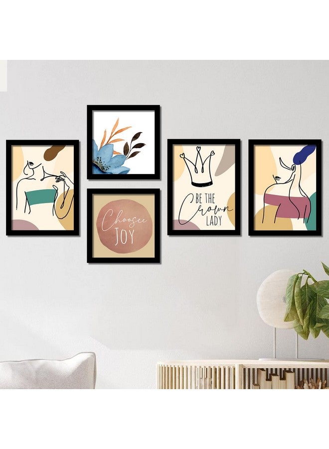 HEVEA Modern Art Framed Wall Posters/Paintings with Frame Wall Paintings Hangings Framed Wall Art Paintings (11 inch x 14 inch, Framed, Multicolor) -Set of 5 - Image 1