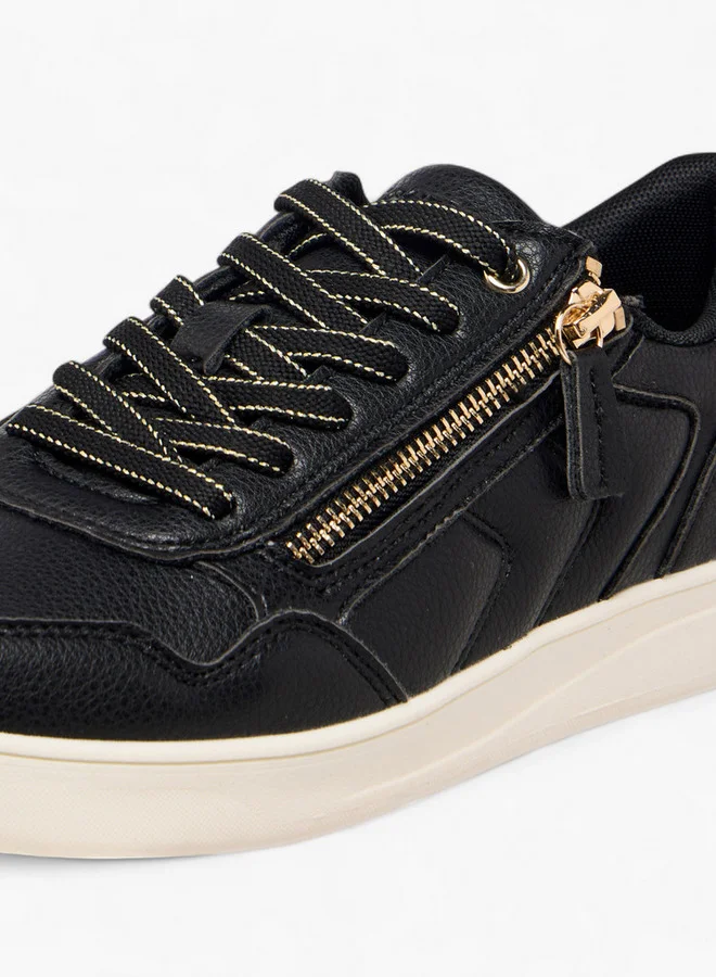 MISSY Women Panelled Sneakers with Zip Detail and Lace-Up Closure