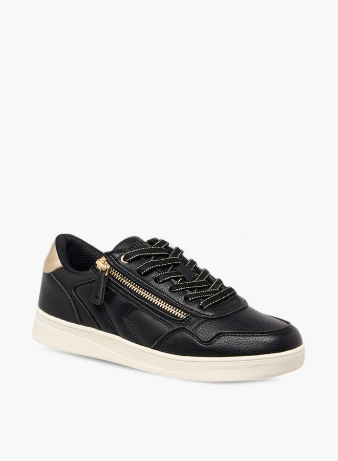 ميسي Women Panelled Sneakers with Zip Detail and Lace-Up Closure
