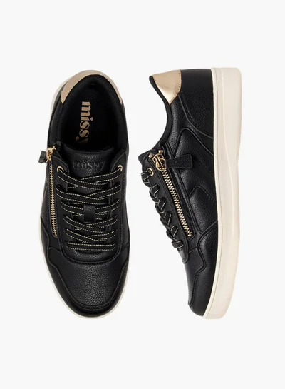 MISSY Women Panelled Sneakers with Zip Detail and Lace-Up Closure
