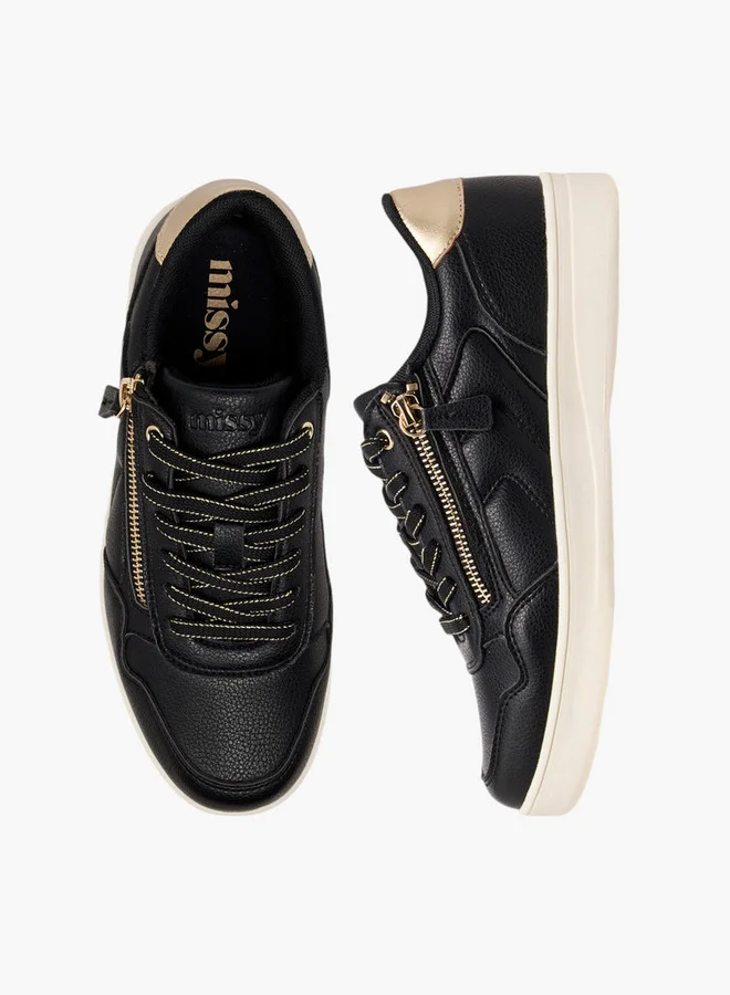 ميسي Women Panelled Sneakers with Zip Detail and Lace-Up Closure