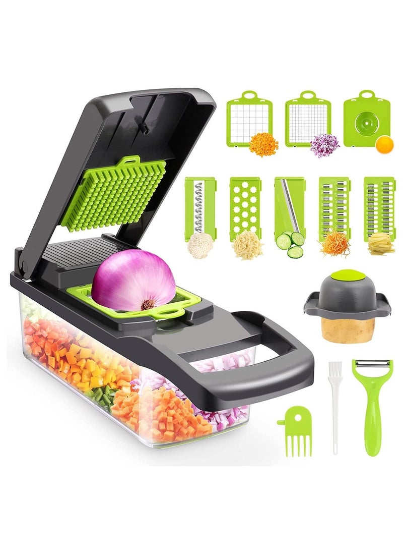 Raxoom Vegetable Chopper,Multifunctional 13-in-1 Food Choppers Onion Chopper Vegetable Slicer Cutter Dicer Veggie chopper with 8 Blades,Colander Basket - Image 1