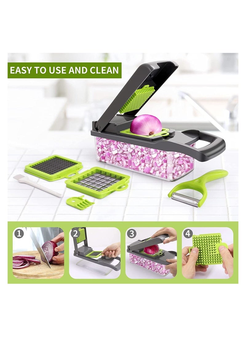 Raxoom Vegetable Chopper,Multifunctional 13-in-1 Food Choppers Onion Chopper Vegetable Slicer Cutter Dicer Veggie chopper with 8 Blades,Colander Basket - Image 4