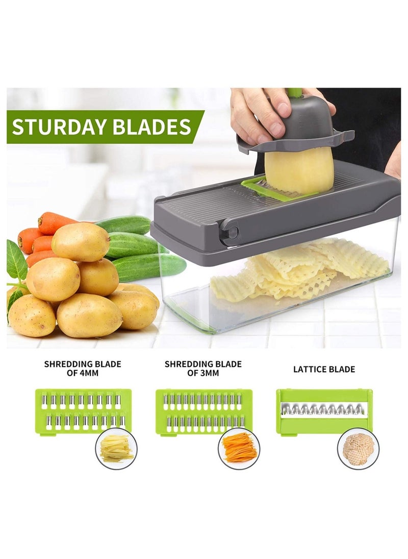 Raxoom Vegetable Chopper,Multifunctional 13-in-1 Food Choppers Onion Chopper Vegetable Slicer Cutter Dicer Veggie chopper with 8 Blades,Colander Basket - Image 5