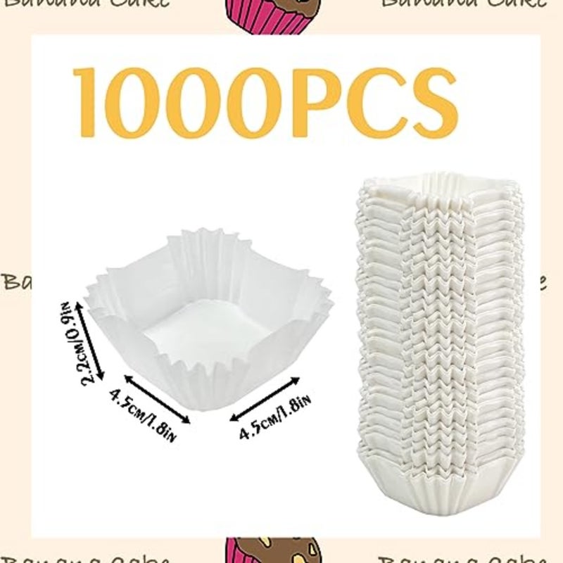 1000 Pcs Square Cupcake Liners Disposable Craft White Baking Cups Square Baking Cups for Baking Pan Liners Paper Baking Cup for Cupcakes and Cup Liners Party Supplies Decoration - Image 2