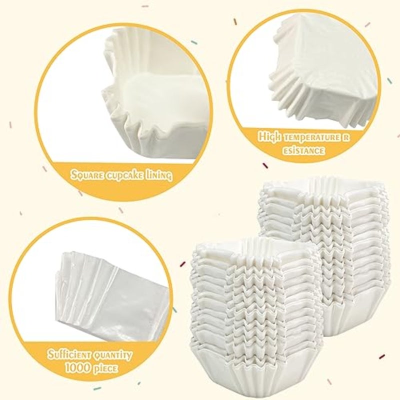 1000 Pcs Square Cupcake Liners Disposable Craft White Baking Cups Square Baking Cups for Baking Pan Liners Paper Baking Cup for Cupcakes and Cup Liners Party Supplies Decoration - Image 3
