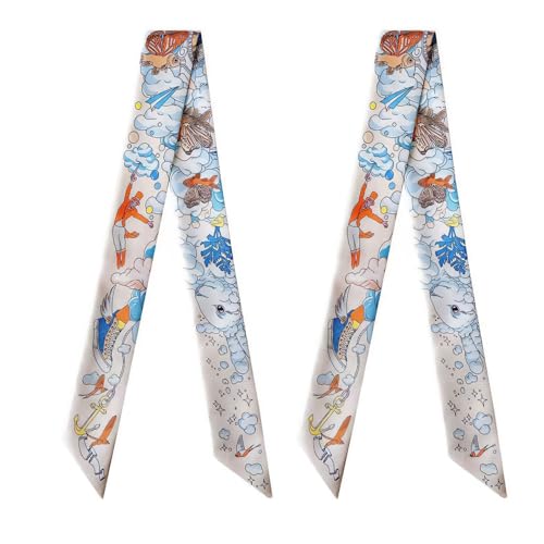 COtheSumay 100% Mulberry Silk Scarf for Handbags,Bags, and Purses,2 Pcs 2"x35" Hair Ribbon Skinny Neck Scarves for Women - Image 1