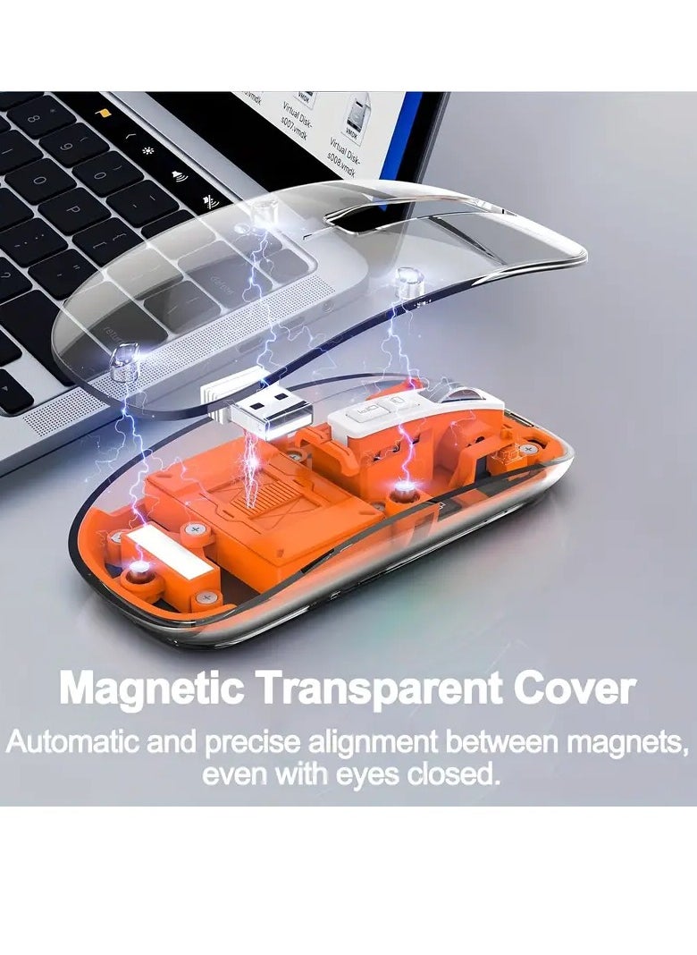 R8 1766 Rechargeable Transparent Dual-Mode Mouse – Bluetooth / 2.4G Wireless Connection – Silent Clik – 6D – Power Saving on/off button – 1600DPI – 500mAh – For Office Business