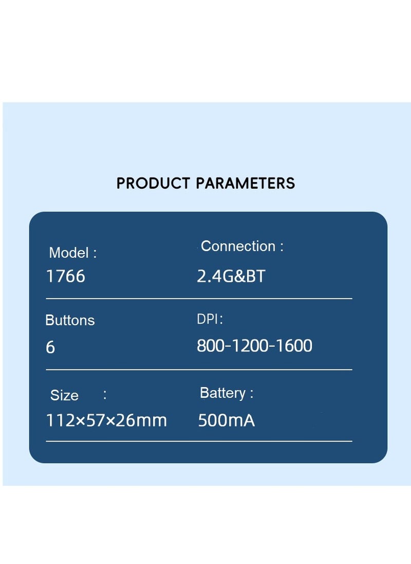 R8 1766 Rechargeable Transparent Dual-Mode Mouse – Bluetooth / 2.4G Wireless Connection – Silent Clik – 6D – Power Saving on/off button – 1600DPI – 500mAh – For Office Business