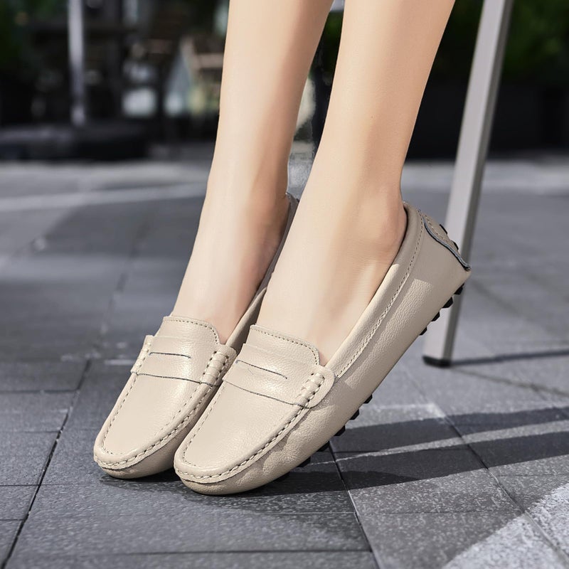 Artisure Women's Classic Handsewn Nude Genuine Leather Penny Loafers Driving Moccasins Casual Boat Shoes Slip On Fashion Office Comfort Flats 6 M US SKS-1221LUO060 - Image 3
