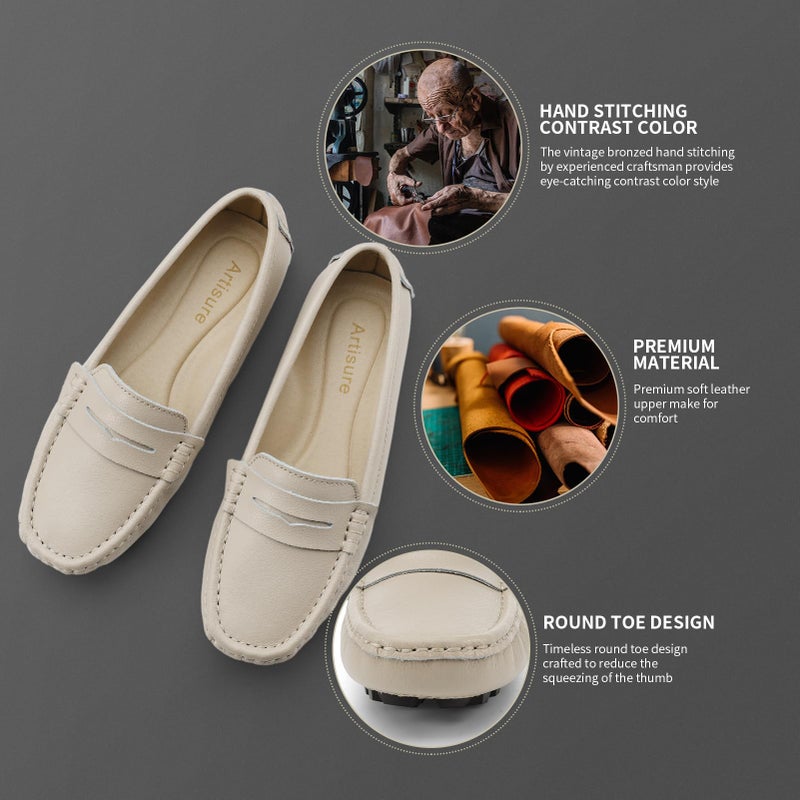 Artisure Women's Classic Handsewn Nude Genuine Leather Penny Loafers Driving Moccasins Casual Boat Shoes Slip On Fashion Office Comfort Flats 6 M US SKS-1221LUO060 - Image 5