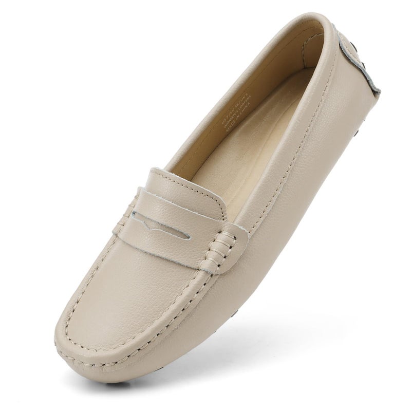Artisure Women's Classic Handsewn Nude Genuine Leather Penny Loafers Driving Moccasins Casual Boat Shoes Slip On Fashion Office Comfort Flats 6 M US SKS-1221LUO060 - Image 1