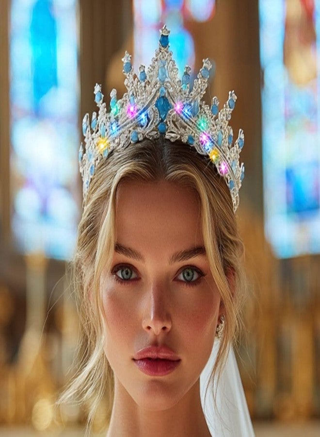 Brishow Light Up Bridal Wedding Rhinestone Tiaras, Crystal Prom Peagant Crowns, Sparkly Homecoming Headband for Women (Silver-Opal) - Image 3