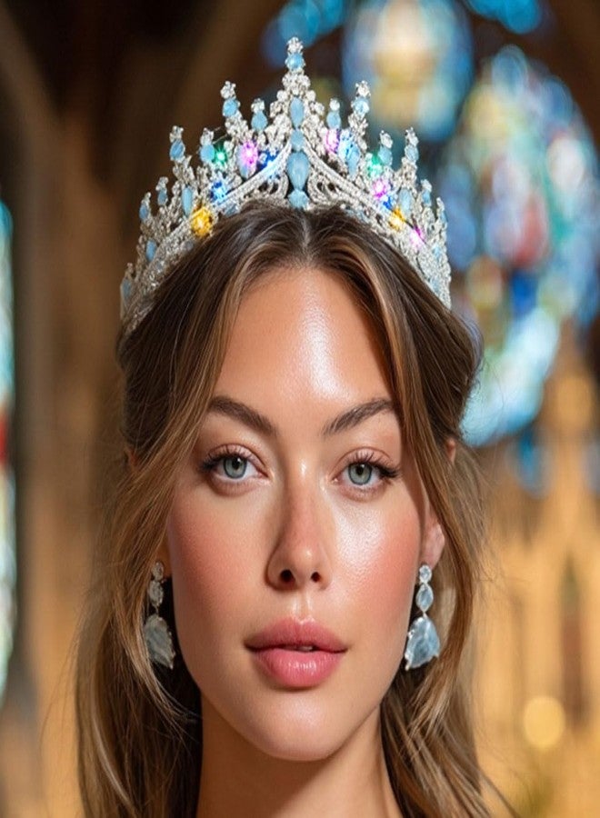 Brishow Light Up Bridal Wedding Rhinestone Tiaras, Crystal Prom Peagant Crowns, Sparkly Homecoming Headband for Women (Silver-Opal) - Image 2