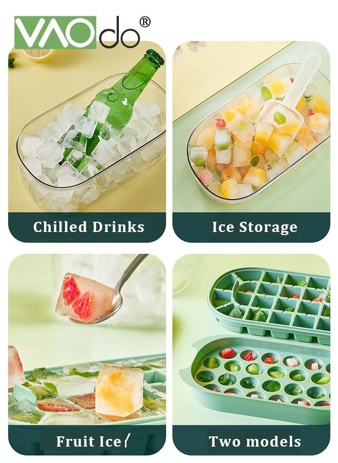 4PCS Ice Cube Tray with Lid and Bin 54 Compartments Ice Cube Trays With Ice Scoop Airtight Anti-BPA Ice Cube Molds BPA Free Stackable Spill-Proof DIY Ice Cube Molds Green