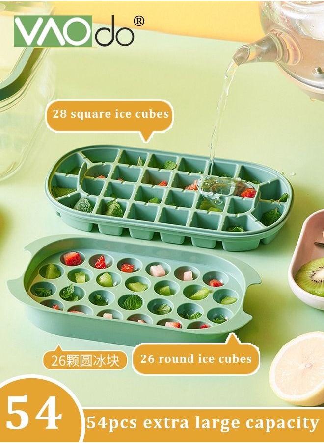 4PCS Ice Cube Tray with Lid and Bin 54 Compartments Ice Cube Trays With Ice Scoop Airtight Anti-BPA Ice Cube Molds BPA Free Stackable Spill-Proof DIY Ice Cube Molds Green