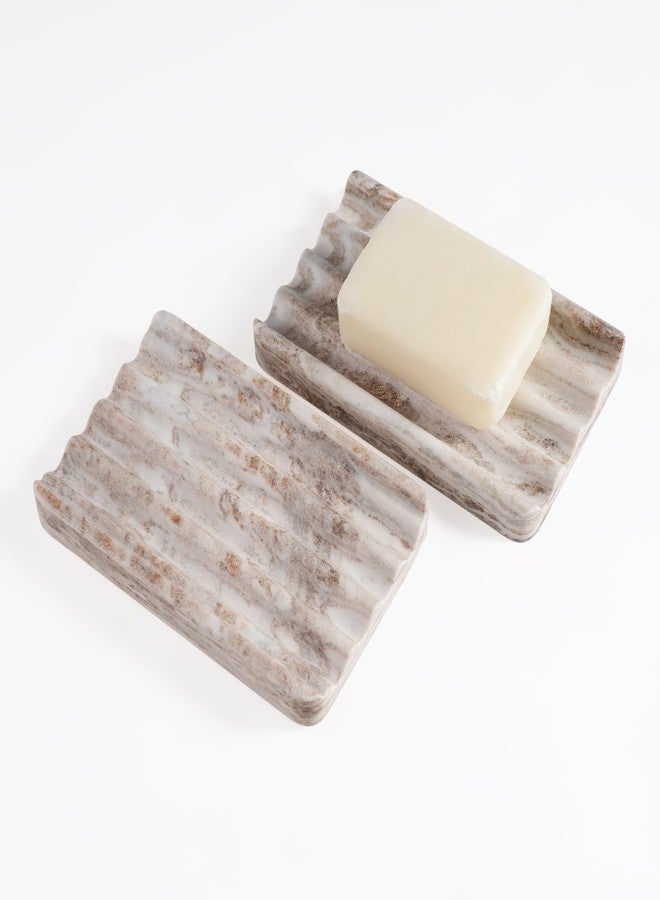 karibiber 2 Pcs Soap Holder for Bathroom, Marble Soap Dish for Kitchen Countertop, Soap Tray with Wavy Design, Soap Saver for Bath Tub, Sponges, Italian Natural Stone(Palissandro Classico) - Image 1