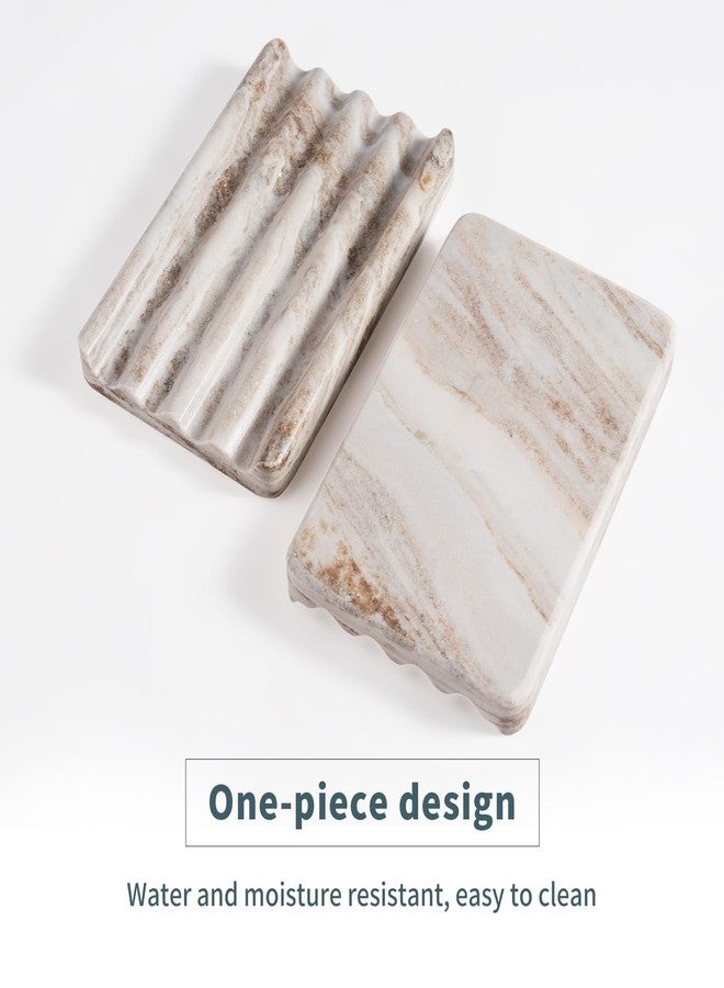 karibiber 2 Pcs Soap Holder for Bathroom, Marble Soap Dish for Kitchen Countertop, Soap Tray with Wavy Design, Soap Saver for Bath Tub, Sponges, Italian Natural Stone(Palissandro Classico) - Image 2