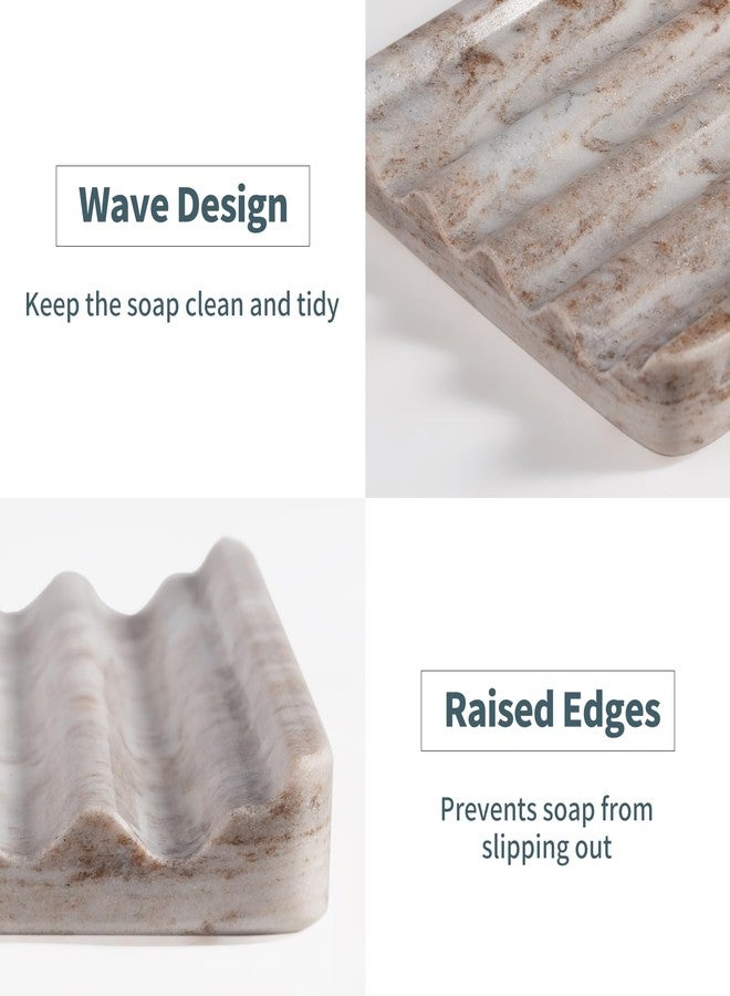 karibiber 2 Pcs Soap Holder for Bathroom, Marble Soap Dish for Kitchen Countertop, Soap Tray with Wavy Design, Soap Saver for Bath Tub, Sponges, Italian Natural Stone(Palissandro Classico) - Image 3