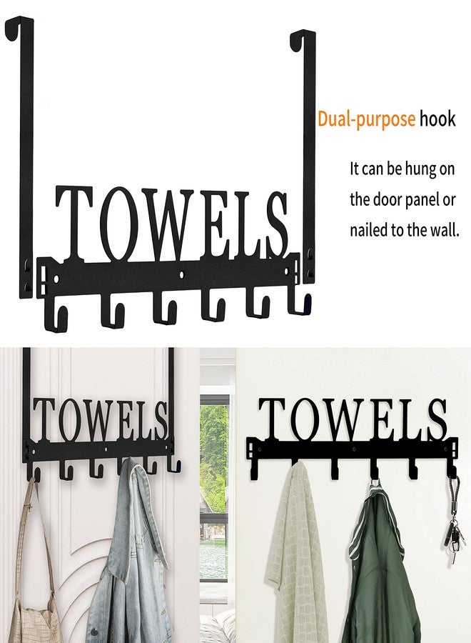Kuhome Over The Door Hooks, Towel Holder for Bathroom, Mount Rack Metal Bath Hanger Bedroom Kitchen Pool Beach Bathrobe Wall Hooks (6 Hooks, Black). - Image 2