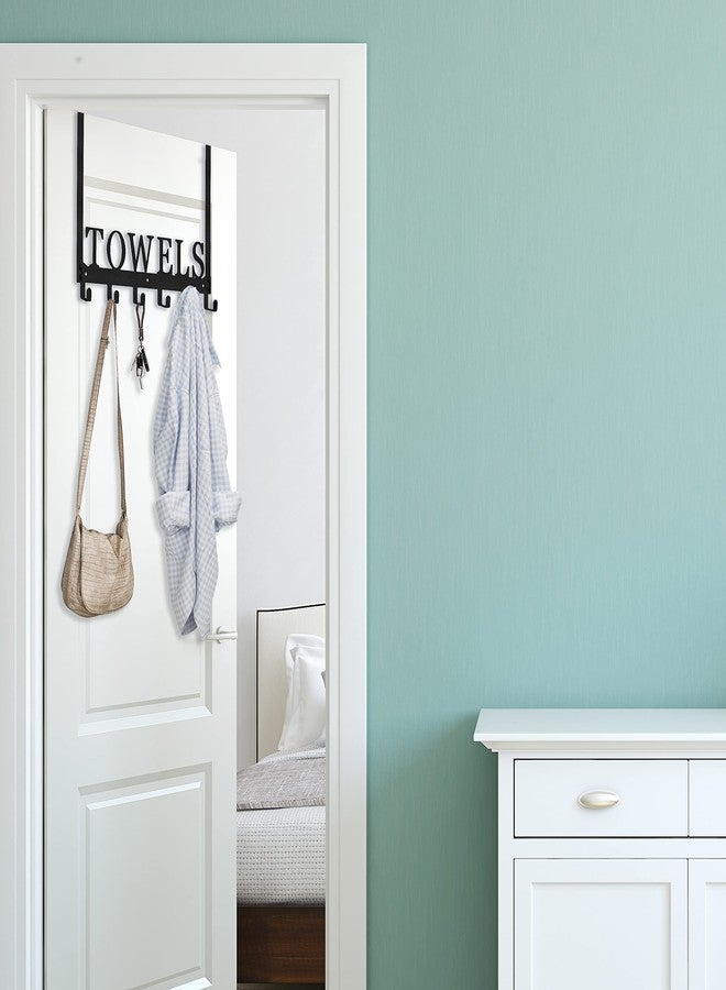 Kuhome Over The Door Hooks, Towel Holder for Bathroom, Mount Rack Metal Bath Hanger Bedroom Kitchen Pool Beach Bathrobe Wall Hooks (6 Hooks, Black). - Image 4