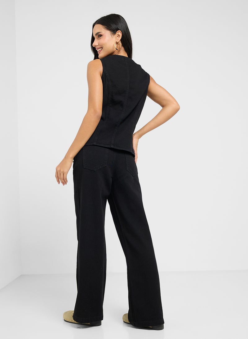 جينجر طقم جينز واسع مع سترة دنيم بأزرار - Image 2