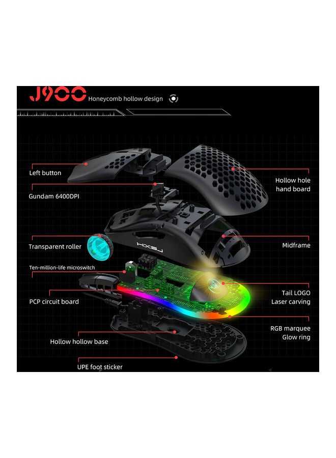 J900 USB Wired Gaming Mouse Black/Green - Image 5