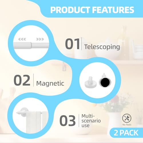 WL.Rocaille Magnetic Curtain Rods for Metal Doors and Window, Multi-Use Adjustable Appliances for Iron and Steel Place, Magnetic Towel Bar 9 to 16 Inch, 2 pack, White - Image 3