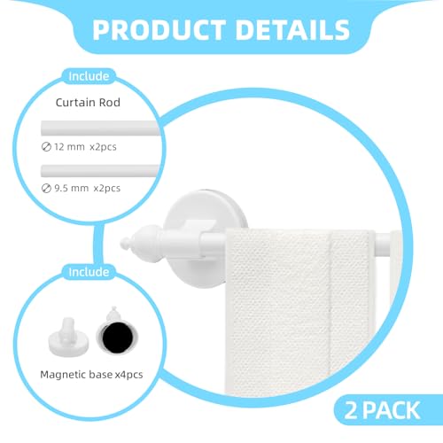 WL.Rocaille Magnetic Curtain Rods for Metal Doors and Window, Multi-Use Adjustable Appliances for Iron and Steel Place, Magnetic Towel Bar 9 to 16 Inch, 2 pack, White - Image 4