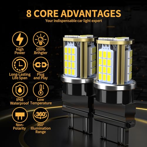 MIFMIA 3157 LED Bulb for Reverse Lights, High Power 45-SMD LED Chips 500% Brighter 3156 3056 3057 4157 3047 4057 3457 for Backup Reverse Tail Parking Brake Lights, White (Upgraded, Pack of 2) - Image 2