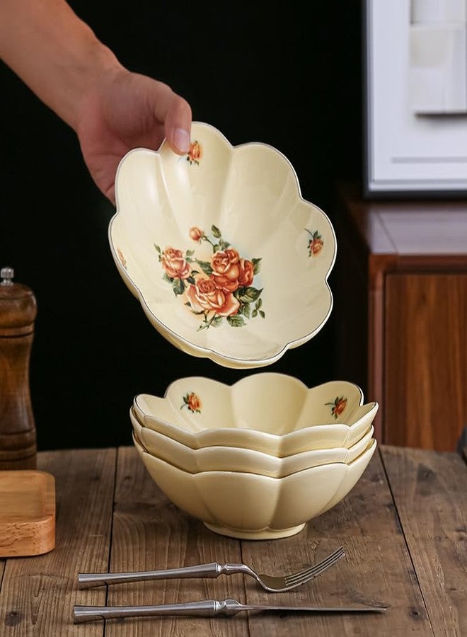 Biyread 8 Inch Farmhouse Dinner Plates Set of 4 - Floral Design Deep Salad Plates & Multipurpose Bowls, Appetizer Dishes,Durable Porcelain for Everyday Meals, Entertaining (8-inch) - Image 2