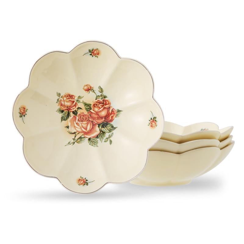 Biyread 8 Inch Farmhouse Dinner Plates Set of 4 - Floral Design Deep Salad Plates & Multipurpose Bowls, Appetizer Dishes,Durable Porcelain for Everyday Meals, Entertaining (8-inch) - Image 1
