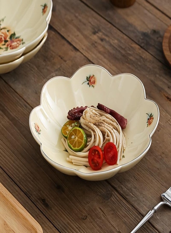 Biyread 8 Inch Farmhouse Dinner Plates Set of 4 - Floral Design Deep Salad Plates & Multipurpose Bowls, Appetizer Dishes,Durable Porcelain for Everyday Meals, Entertaining (8-inch) - Image 4
