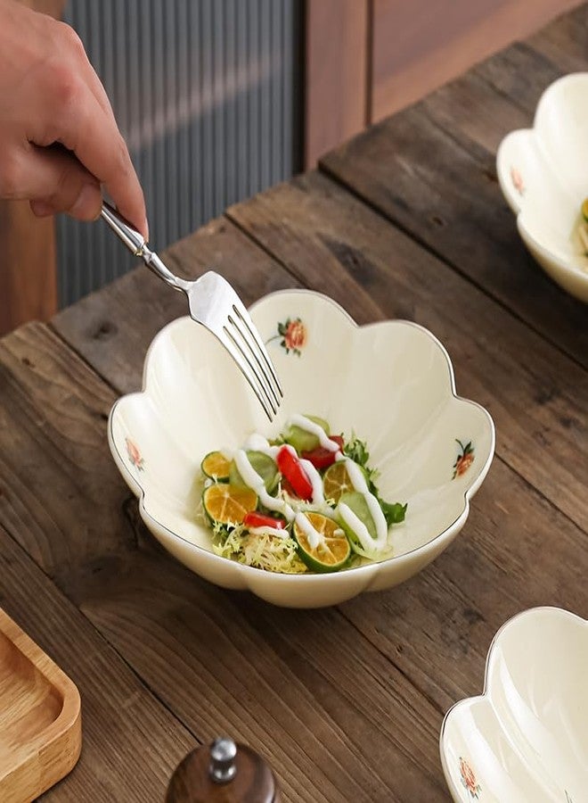 Biyread 8 Inch Farmhouse Dinner Plates Set of 4 - Floral Design Deep Salad Plates & Multipurpose Bowls, Appetizer Dishes,Durable Porcelain for Everyday Meals, Entertaining (8-inch) - Image 5