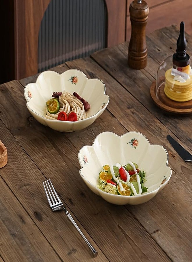 Biyread 8 Inch Farmhouse Dinner Plates Set of 4 - Floral Design Deep Salad Plates & Multipurpose Bowls, Appetizer Dishes,Durable Porcelain for Everyday Meals, Entertaining (8-inch) - Image 3