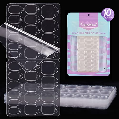 BTArtbox 10 Sheets 15 Sizes Ultra Thin  Waterproof Nail Stickers for Fake Nails 300PCS Double Sided Jelly Nail Sticky Tabs for Manicure