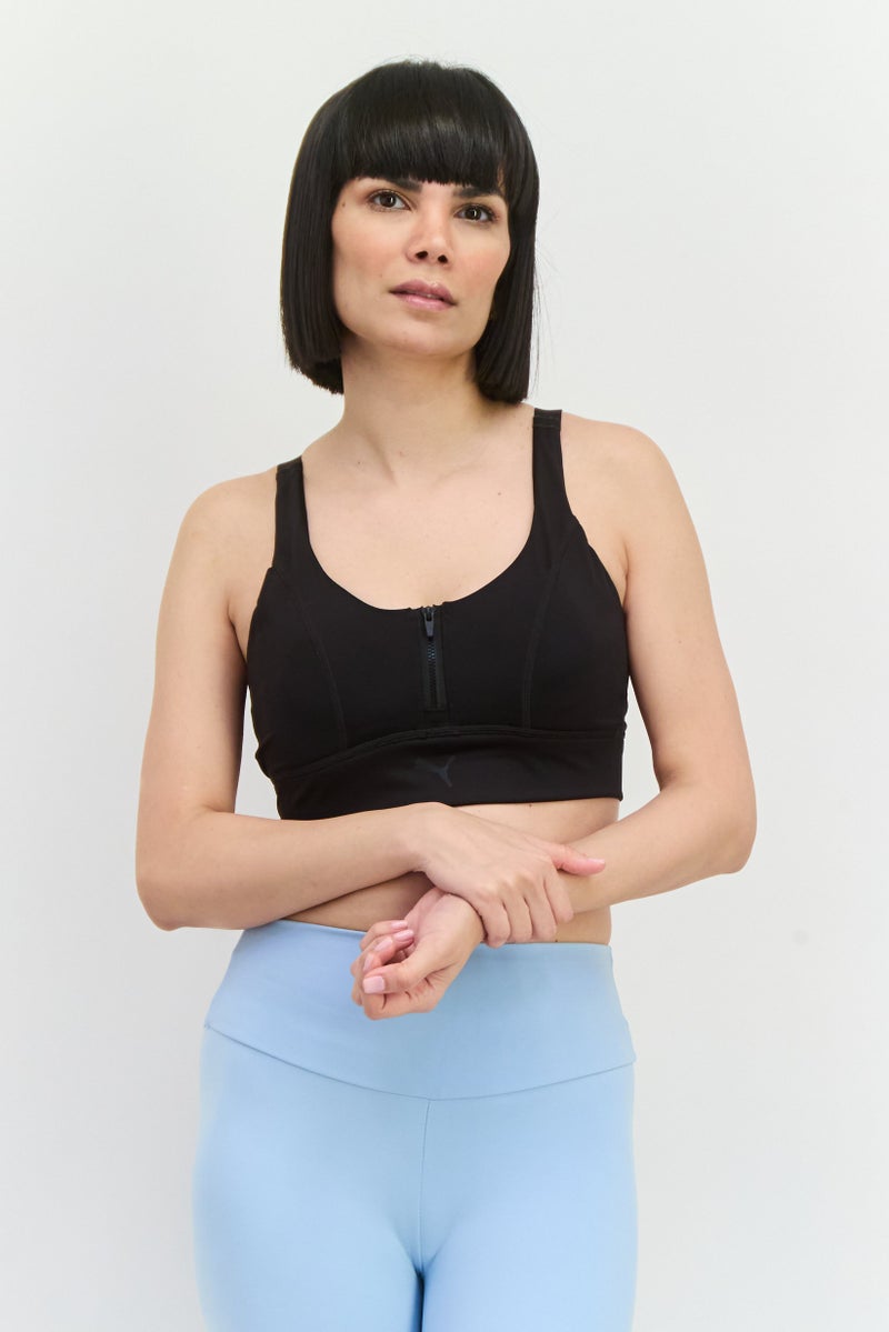 PUMA Women Brand Logo Padded Sports Bra, Black - Image 1