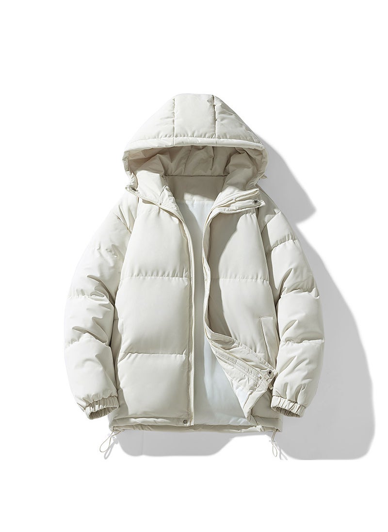 Generic - Winter New Fashion Cotton Coat Mens Solid Color Puffer Jacket Simple Couple Cotton-Padded Coat Thickened Warm Padded Jacket Hoo Brown - Image 1